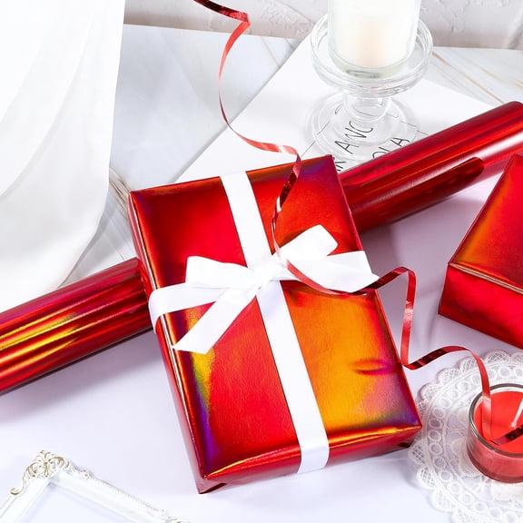 IYFFDFE-Red Wrapping Paper Roll, Holographic Iridescent Wrapping Paper for Birthday, Valentine's, Chritsmas, Wedding, Large Roll, 30 inches x 32.8 Feet (92.9 sq.ft.)