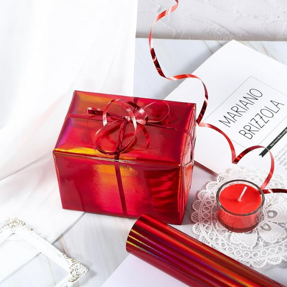 IYFFDFE-Red Wrapping Paper Roll - Holographic Iridescent Wrapping Paper for Birthday, Chritsmas, Holiday - 17 inches x 32.8 Feet (47.23 sq.ft.)