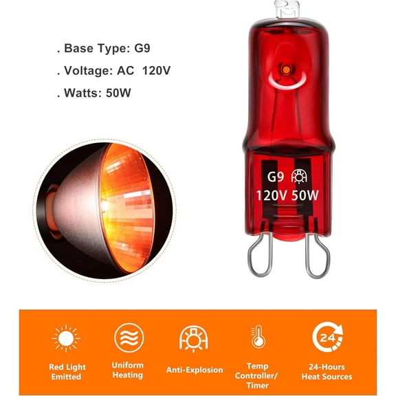 IYFFDFE-Reptile Heat Lamp G9 Bulb 50W 120V 2 Pin 3 Pack Base Light Bulb Replacement Dimmable Warm Red