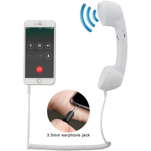 IYFFDFE-Retro 3.5mm Telephone Handset Cell Phone Receiver Mic Microphone Speaker for iPhone iPad Mobile Phones Cellphone Smartphone (White)