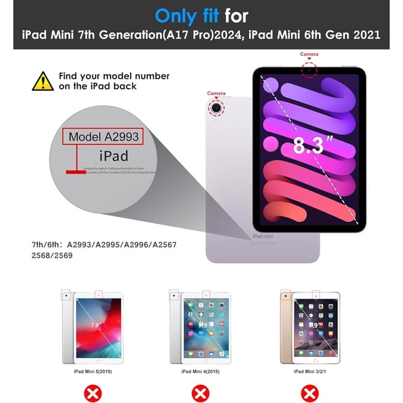 IYFFDFE-Rotating Case for iPad mini 7(A17 Pro) 2024 / iPad mini 6 2021, 360 Degree Swiveling Premium Leather Folio Stand Cover with Pencil Holder for iPad mini 7th/6th Generation 8.3'', Black