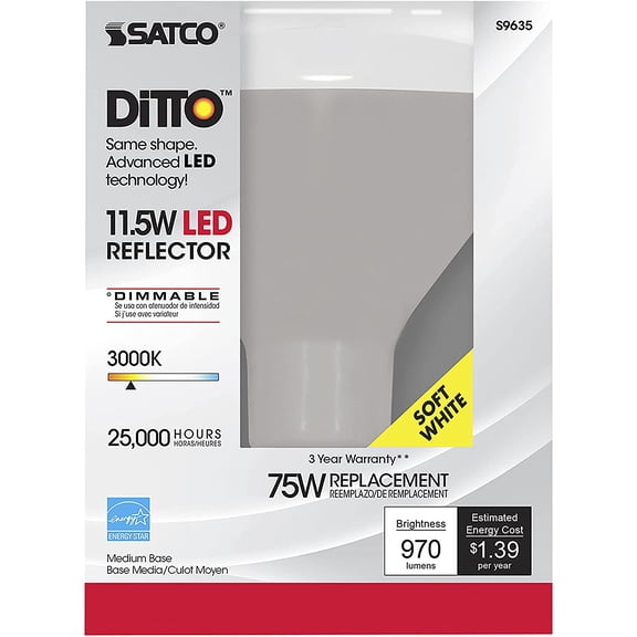 IYFFDFE-S9635, 11.5 Watt, 3000K, 103 Deg. Beam Angle, Medium Base, 120 Volt, Dimmable, LED BR40 Bulb