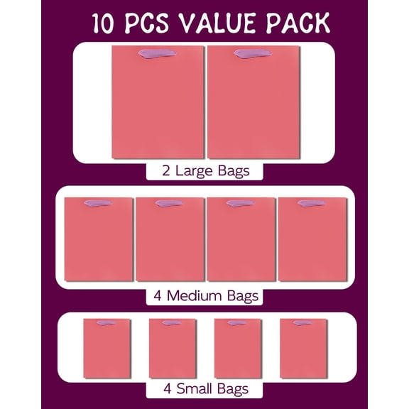 IYFFDFE-Salmon Gift Bags with Tissue Paper Mulit Assorted Sizes 10PCS Present Birthday Bags(2pcs Large 13", 4pcs Medium 9", 4pcs Small 6"22pcs Tissue Paper)