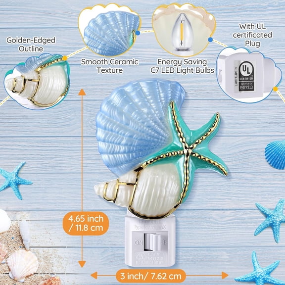IYFFDFE-Seashell Night Light, Beach Night Light Plug into Wall with Manual On/Off Switch, LED Energy-Saving Lamps, 360 Swivel Plug, Beach Decor Coastal Decor for Bedroom Bathroom(Starfish)