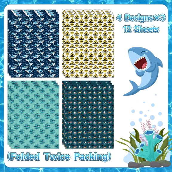 IYFFDFE-Shark Wrapping Paper 12 Sheets Shark Themed Gift Wrap with Caution Shark Sign Design, Gift Packing Paper for Shark Lovers, Birthday, Party, Beach Parties, 20"28"