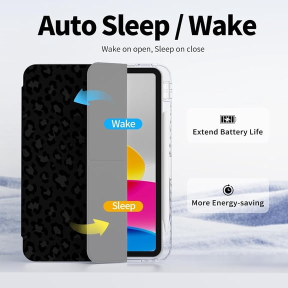 IYFFDFE-Slim Case for iPad Air 11 Inch M3 (2025) / M2 (2024), iPad Air 5th/4th Generation 10.9-inch Case with Pencil Holder, Clear Back Cover, Trifold Origami Multi-angles Stand, Black Leopard Cheeta