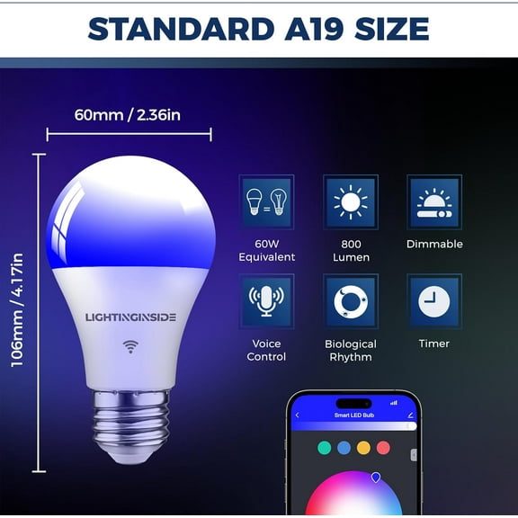 IYFFDFE-Smart Light Bulbs 60W Equivalent, 800LM 9W WiFi Smart Bulb Compatible with Alexa/Google Assistant, A19 E26 Smart Light Bulb No Hub Required, 2.4GHz WiFi Only, 2PCS