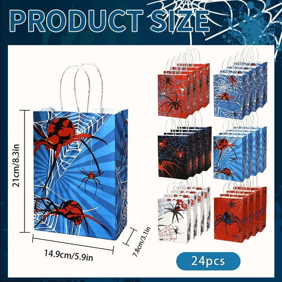 IYFFDFE-Spider Gift Paper Bags, 24 Pcs Spider Party Favors Bags with Handles, 6 Styles Halloween Goodie Bag for Snack Candy Gifts Wrap Birthday Trick or Treat Party Favors Supplies Decorations Spider