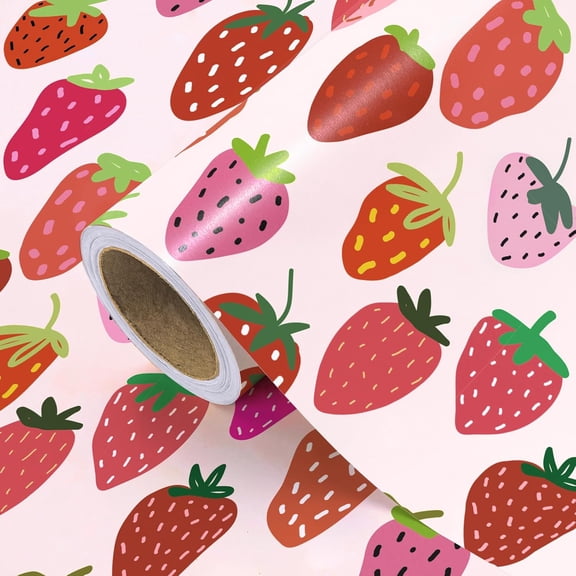 IYFFDFE-Strawberry Wrapping Paper Roll - Mini Roll - 17 Inch x 16.5 Feet - Sweet Strawberry Fruits Wrapping Paper for Summer, Birthday, Wedding, Bridal Shower