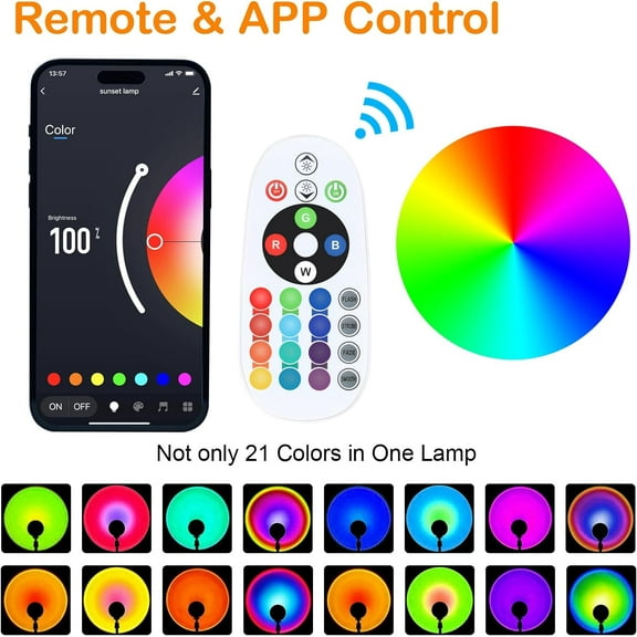 IYFFDFE-Sunset LED Lamp Projector, 21 Colors Changing App & Remote Control Mood lighting, Music Sync Ambiance Lighting, Sunset Lamp for Bedroom, Living Room, Aesthetic Room Decor, Birthday Gifts for