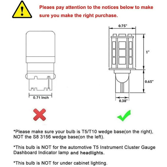 IYFFDFE-T5 T10 Wedge Base LED Light Bulbs High Brightness 12VAC/DC 3W Cool White Color 6000K for Outdoor Landscape Lighting Deck Stair Step Path Lights and RV Travel Tailer Lights Pack of 6