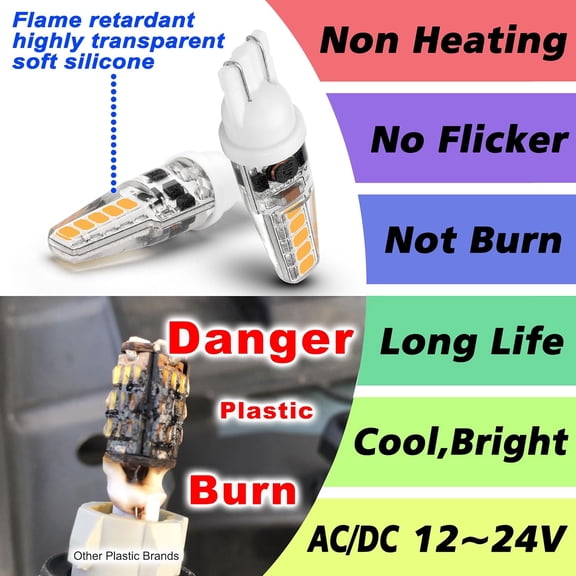 IYFFDFE-T5 T10 Wedge Base Landscape Light Bulbs 3 Watt Replace 25W 30W Halogen 2700K Warm White 300lm 12V-24VAC/DC 921 194 LED Bulb for Landscape RV Camper Marine Boat Garden Pathway Lighting, 10 Pac