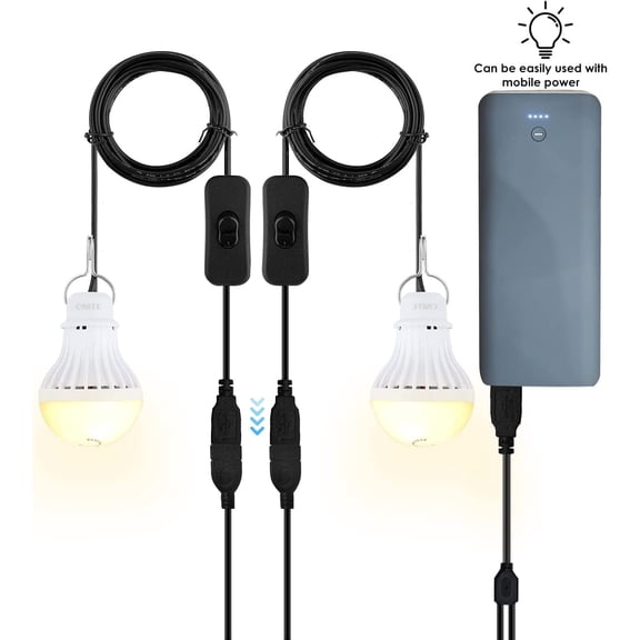 IYFFDFE-USB LED Light Bulb, Emergency Backup Lighting for Camping, Garage, Power Outage Preparedness, for Portable Power Station & Solar Panel, Outdoor Lantern with Hook & 8.4ft Cord, Warm White (2)