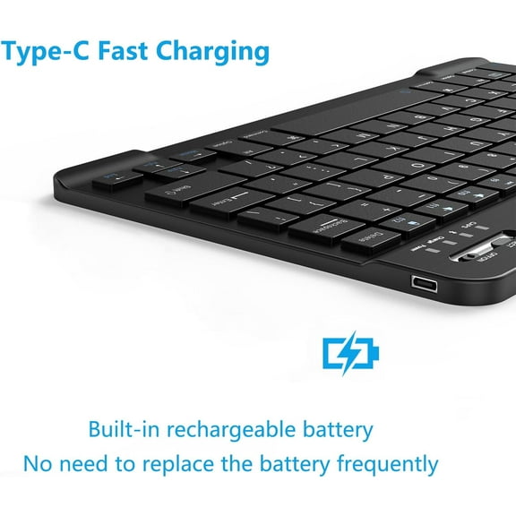 IYFFDFE-Ultra-Slim Small Bluetooth Keyboard for iPad, Portable Rechargeable Wireless Keyboard for iPad Air, iPad Pro, iPad mini iPhone Android Samsung Tablet Cell Phone Smartphone (Black)