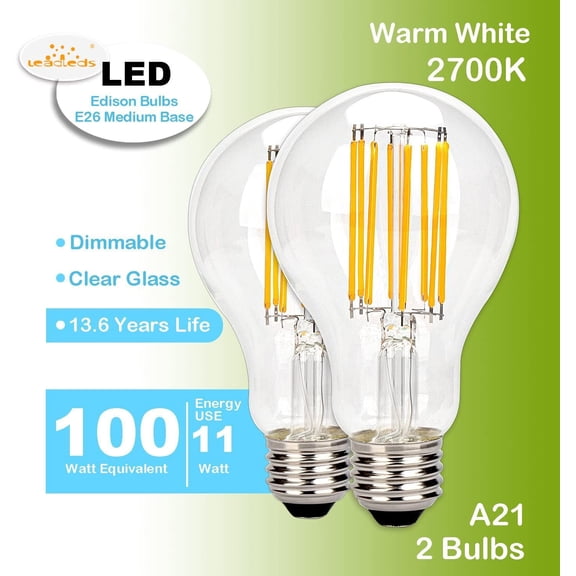 IYFFDFE-Vintage LED Edison Bulb 100W Equivalent 1500 Lumens, Dimmable 11W A21 LED Filament Light Bulbs, Warm White 2700K Antique Style Lighting, E26 Medium Screw Base,Pack of 2
