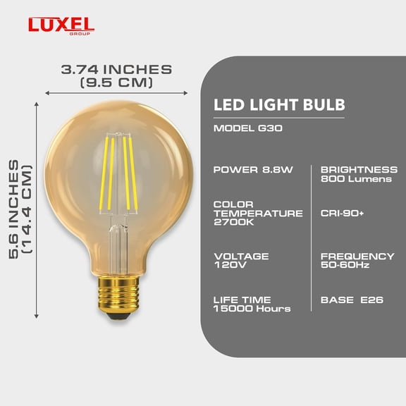 IYFFDFE-Vintage LED Edison Bulbs G30/G95-8.8W Equivalent 60W - Dimmable Medium Brightness Soft White 2700K Antique LED Filament Bulbs - 800 Lumens CRI 90+ - E26 Medium Base - (Golden Glass)