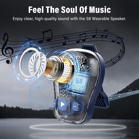 IYFFDFE-Wearable Bluetooth Speaker, Clip-on Wireless Portable Speakers, IP56 Waterproof Clip Speaker Up to 18 Hours Battery Life, Built-in Mic for Hands-Free Music/Calls, Work/Outdoor, Dark Blue