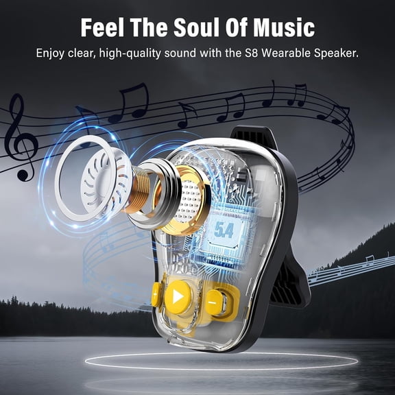 IYFFDFE-Wearable Bluetooth Speaker, Clip-on Wireless Portable Speakers, IP56 Waterproof Clip Speaker Up to 18 Hours Battery Life, Built-in Mic for Hands-Free Music/Calls, Work/Outdoor, Black and Yell