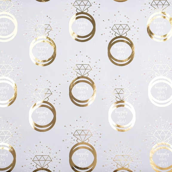 IYFFDFE-Wedding Wrapping Paper Roll, Mini Roll, Gold Rings, Diamond Sparkle Design, Happy Ever After Elegant Gift Wrap for Bridal Shower, Wedding, Bachelorette Party, Engagement, 17 Inches x 16.4 Fee
