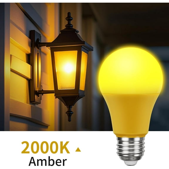 IYFFDFE-Yellow Bug Light Bulbs A19 LED, E26 Base, 9W (60W Equivalent), 2000K Amber, Outdoor Porch Use, 4 Pack