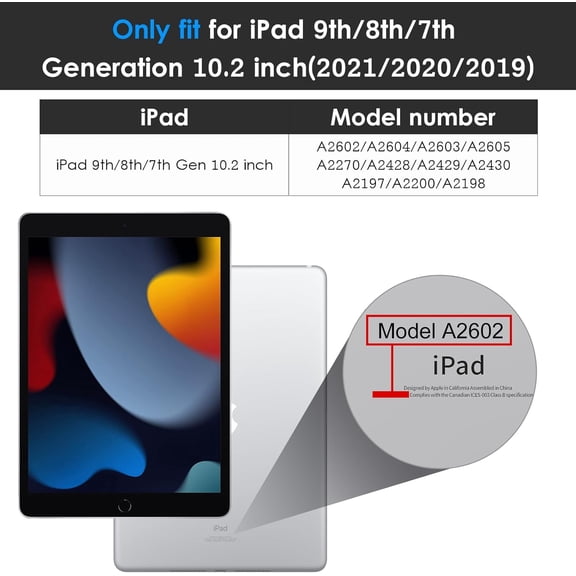 IYFFDFE-for iPad 9th / 8th / 7th Generation (2021/2020/2019) 10.2 Inch Case, Multi-Angle Viewing Stand Folio Cover with Pencil Holder and Pocket, Built-in Hand Strap, Auto Sleep Wake, Black
