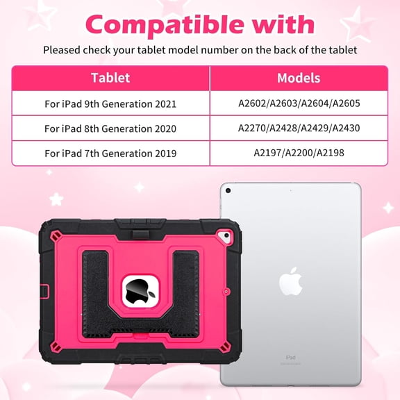 IYFFDFE-for iPad 9th/ 8th/ 7th Generation Case with Foldable Stand Shoulder Strap Pencil Holder 3 in 1 Heavy Duty Hard Protective Cover for iPad 10.2 Inch 2021/2020/2019 -Black&Hot Pink
