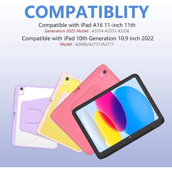 IYFFDFE-for iPad A16 Case with Keyboard (2025), 7 Color Backlight | Removable keypad with Pencil Holder | 360 Degree | Rotating for iPad 10th Generation Case with Keyboard, Black