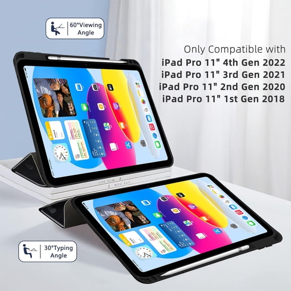 IYFFDFE-for iPad Pro 11 Inch Case 2022(4th Gen)/2021(3rd Gen)/2020(2nd Gen) with Pencil Holder, TPU Shockproof Frame and Protective Leather Cover [Auto Sleep/Wake] Black Grey Leopard