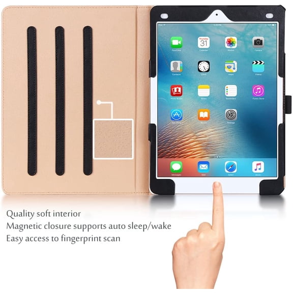 IYFFDFE-for iPad Pro 9.7 Case 2016 (Old Model), PU Leather Stand Folio Cover for iPad Pro 9.7 Inch (A1673/A1674/A1675) with 3 Viewing Angles & Pencil Holder & Document Card Pocket -Black