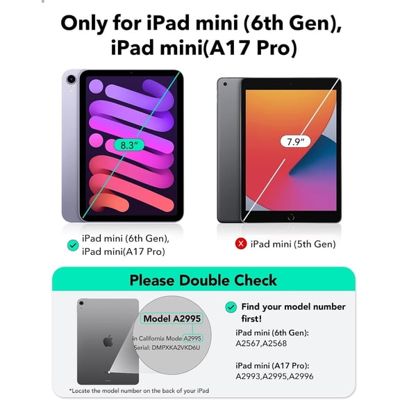 IYFFDFE-for iPad mini 7 A17 Pro Case, iPad mini 7th/6th Generation Case with Stand(2024/2021), 3 Stand Modes, Slim and Light, Drop Safe, Supports Pencil Pro & Pencil (USB-C), Black Clear