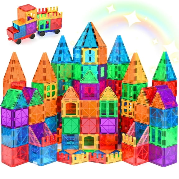IYHN Magnetic Tiles 102pcs Preschool Learning Sensory Montessori Toys, Educational Toys for Toddlers Kids Ages 3 , 3D Magnet Building Blocks for Boys Girls