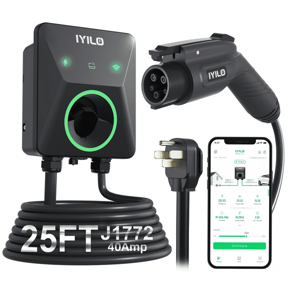 IYILO 40A Level 2 EV Charger,NEMA 14-50P ,240V J1772, 25FT Cable