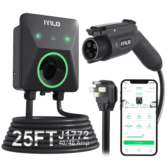 IYILO Level 2 EV Charger NEMA 14-50P 40–48A 11.5kW J1772 Wi-Fi RFID App Control 240V ETL