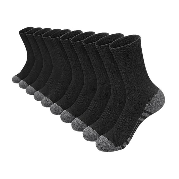 IYTR 10 Pairs Crew Socks Men's Athletic Performance Socks Moisture Wicking Breathable Cushioned Comfortable Cotton Socks for Running Walking Workout Gym Sports Daily Wear Black S