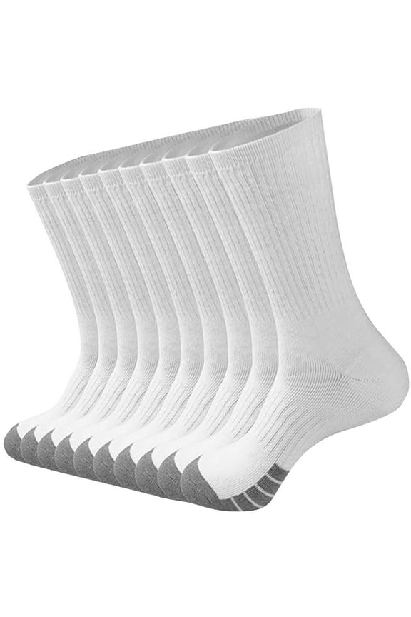 10 Pairs Crew Socks Men's Cotton Breathable Moisture Wicking Athletic Socks Cushioned Comfort Socks for Work Everyday Wear Breathable Socks with Arch Support Heel Cushi White S