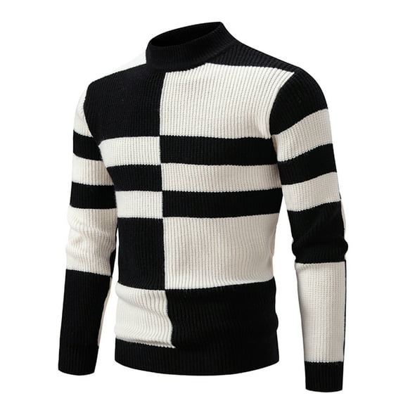 IYTR 2024 Fall Sweater For Men Casual Color Block Long Sleeve Pullover Turtle Neck Sweater Leisure Textured Sweater Black XL