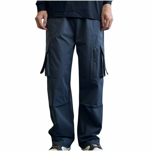 IYTR Baggy Sweatpants Men Zipper Pocket Work Straight Legs Trousers Comfy Casual Solid Color Sweatpants Fashion Baggy Pants Hiking Trousers (Gray,M)