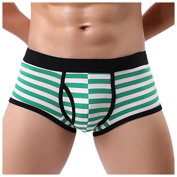 IYTR Breathable Boxers With Side Openings Mens Boxer Briefs Mid Waist Briefs Stripe Briefs Green M
