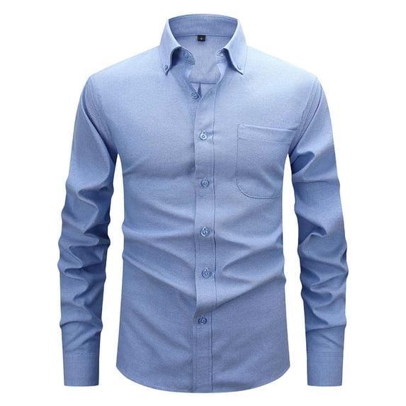IYTR Button Up Shirts for Men Turndown Collar Tshirts Spring Clothes Leisure Solid Color Loose Fit Lightweight Long Sleeve Shirt (Sky Blue,XL)