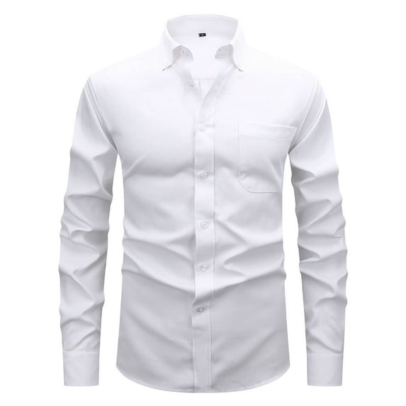 IYTR Button Up Shirts for Men Turndown Collar Tshirts Spring Clothes Leisure Solid Color Loose Fit Lightweight Long Sleeve Shirt (White,XXL)