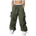 thumbnail image 1 of IYTR Cargo Pants for Men Casual Elastic Waist Drawstring Wide Leg Joggers Sweatpants Multiple Pockets Solid Color Outdoor Athletic Hiking Overalls Trousers Army Green S, 1 of 7