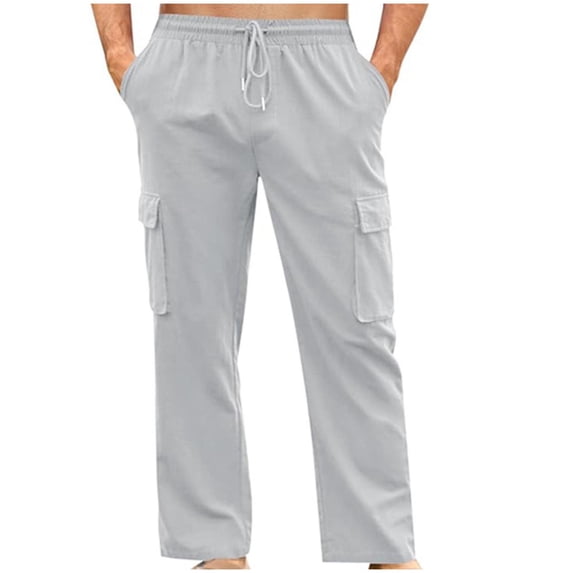 IYTR Cargo Pants for Men Elastic Waist Fitness Straight Pants with Pocket Baggy Pants Fashion Comfy Solid Color Casual Sweatpants Hiking Trousers (Gray,XXXL)