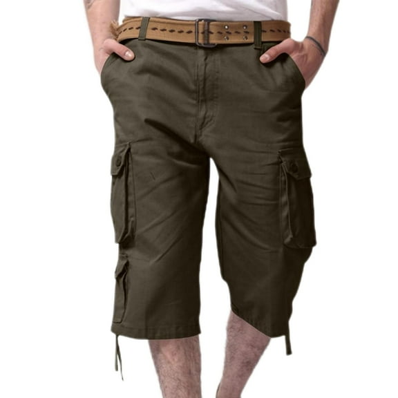IYTR Cargo Pants for Men Outdoor Hiking Capris Pants with Pockets Lightweight Casual Crop Shorts (Army Green,XXXL)