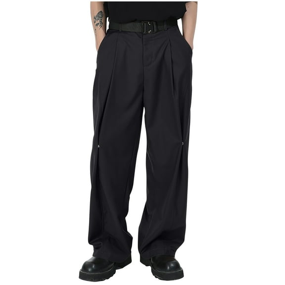 IYTR Cargo Pants for Men Straight Legs Pants with Pocket Solid Color Sweatpants Casual Fashion Hiking Comfy Baggy Pants Trousers (Black,M)