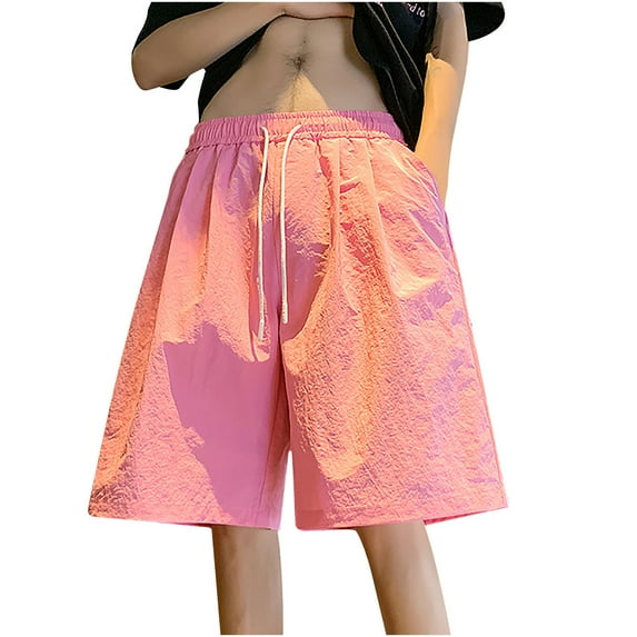 IYTR Cargo Shorts For Men Drawstring Elastic Waist Shorts Summer Solid Color Fashion Fitness Running Athletic Shorts Straight Shorts With Pocket Pink XXXXL