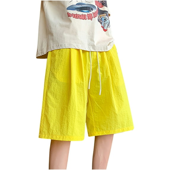 IYTR Cargo Shorts For Men Drawstring Elastic Waist Shorts Summer Solid Color Fashion Fitness Running Athletic Shorts Straight Shorts With Pocket Yellow XXXXXL