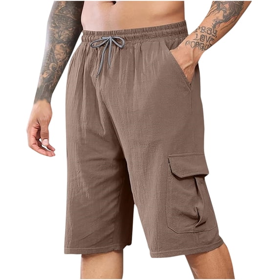IYTR Cargo Shorts For Men Fashion Outdoor Running Shorts Summer Solid Color Straight Shorts With Multi-Pocket Drawstring Elastic Waist Shorts Brown XL