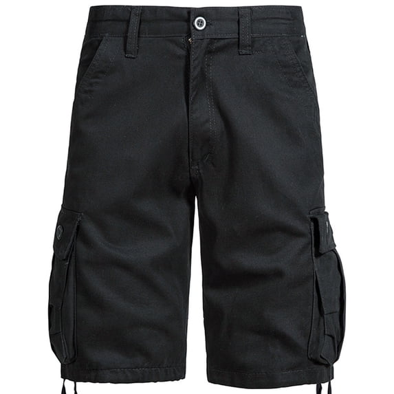 IYTR Cargo Shorts for Men Mid-waist Zipper Button Multi-Pockets Work Shorts Summer Outdoor Hiking Shorts Solid Color Athletic Shorts Casual Sweatpants Shorts (Black,L)