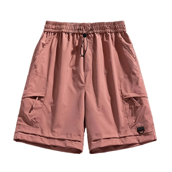 IYTR Cargo Shorts Pants For Men With Multi Pockets Fashion Outdoor Workout Shorts Solid Color Drawstring Elastic Waist Shorts Pants Pink L