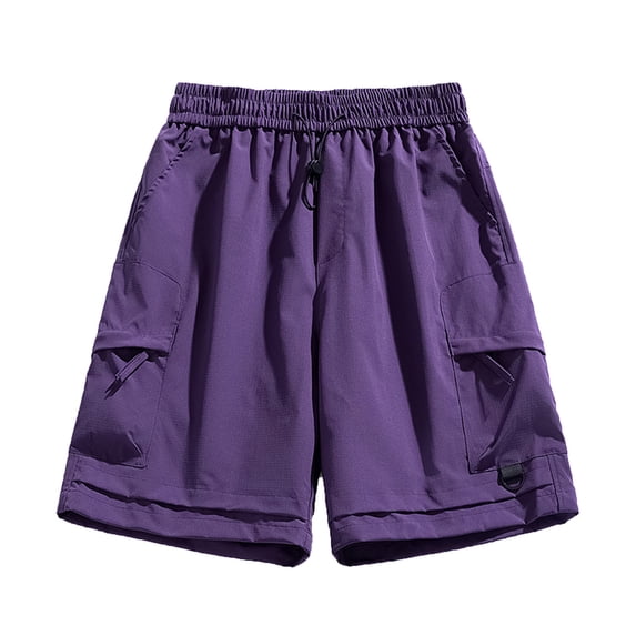 IYTR Cargo Shorts Pants For Men With Multi Pockets Fashion Outdoor Workout Shorts Solid Color Drawstring Elastic Waist Shorts Pants Purple M